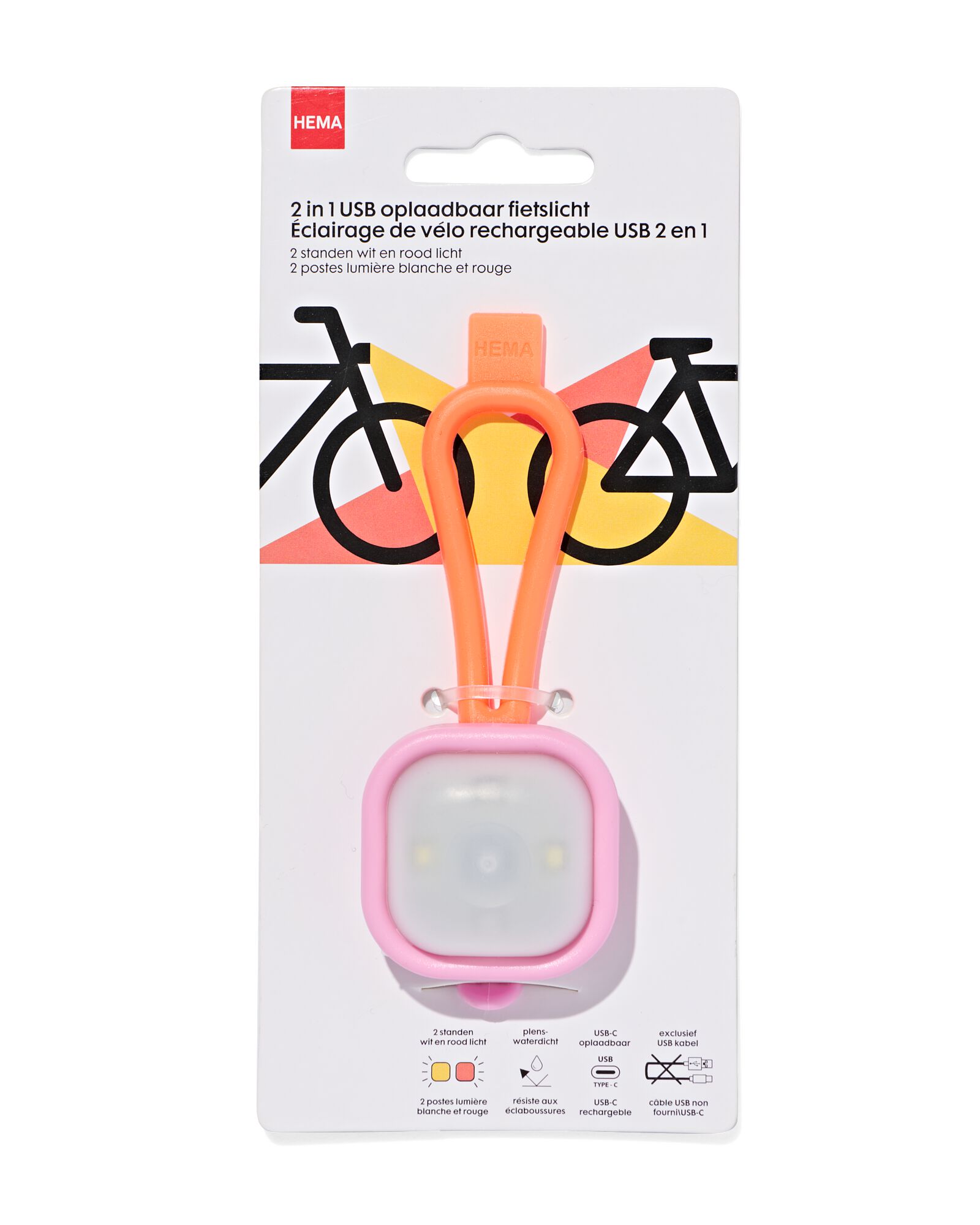 lampe de v&eacute;lo USB avant et arri&egrave;re rose  - 41150076 - HEMA