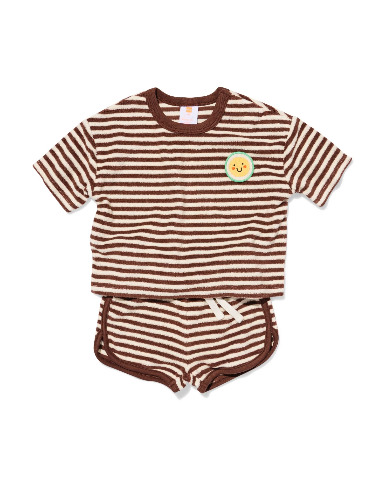 babykledingset badstof strepen bruin bruin - 33139980BROWN - HEMA