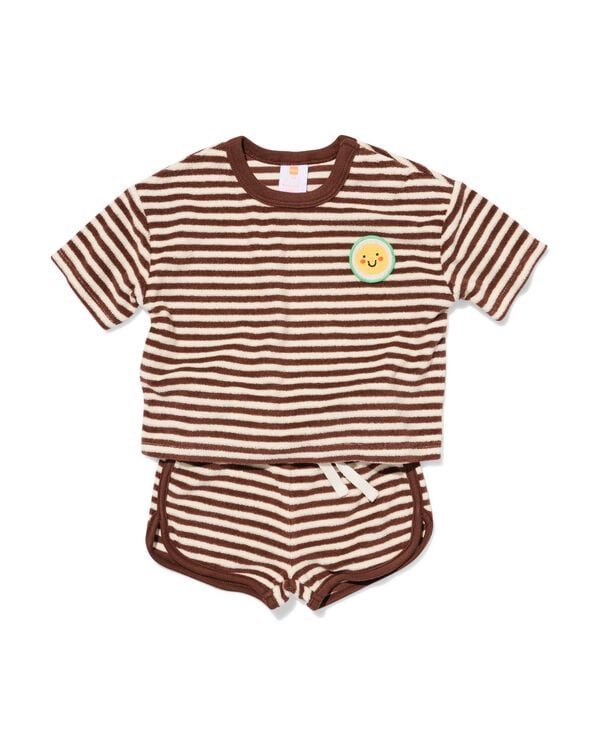 babykledingset badstof strepen bruin bruin - 33139980BROWN - HEMA
