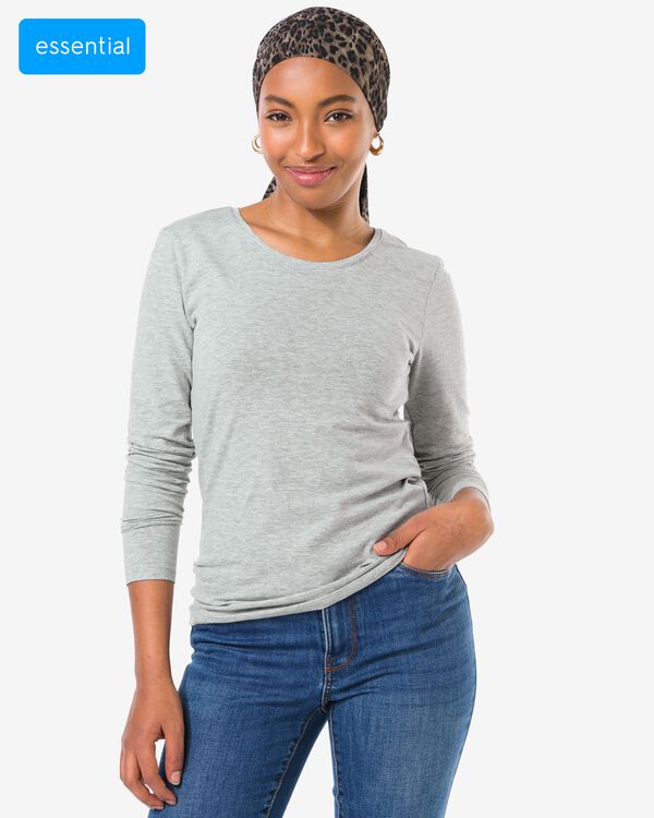 dames T-shirt slim fit o-hals lichtgrijs lichtgrijs - 36300570LIGHTGREY - HEMA