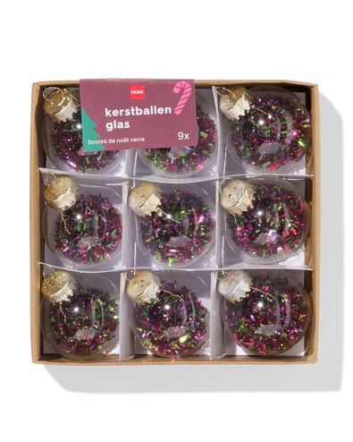 kerstballen set 4.2cm glas sneeuw multi - 9 stuks - 25100191 - HEMA