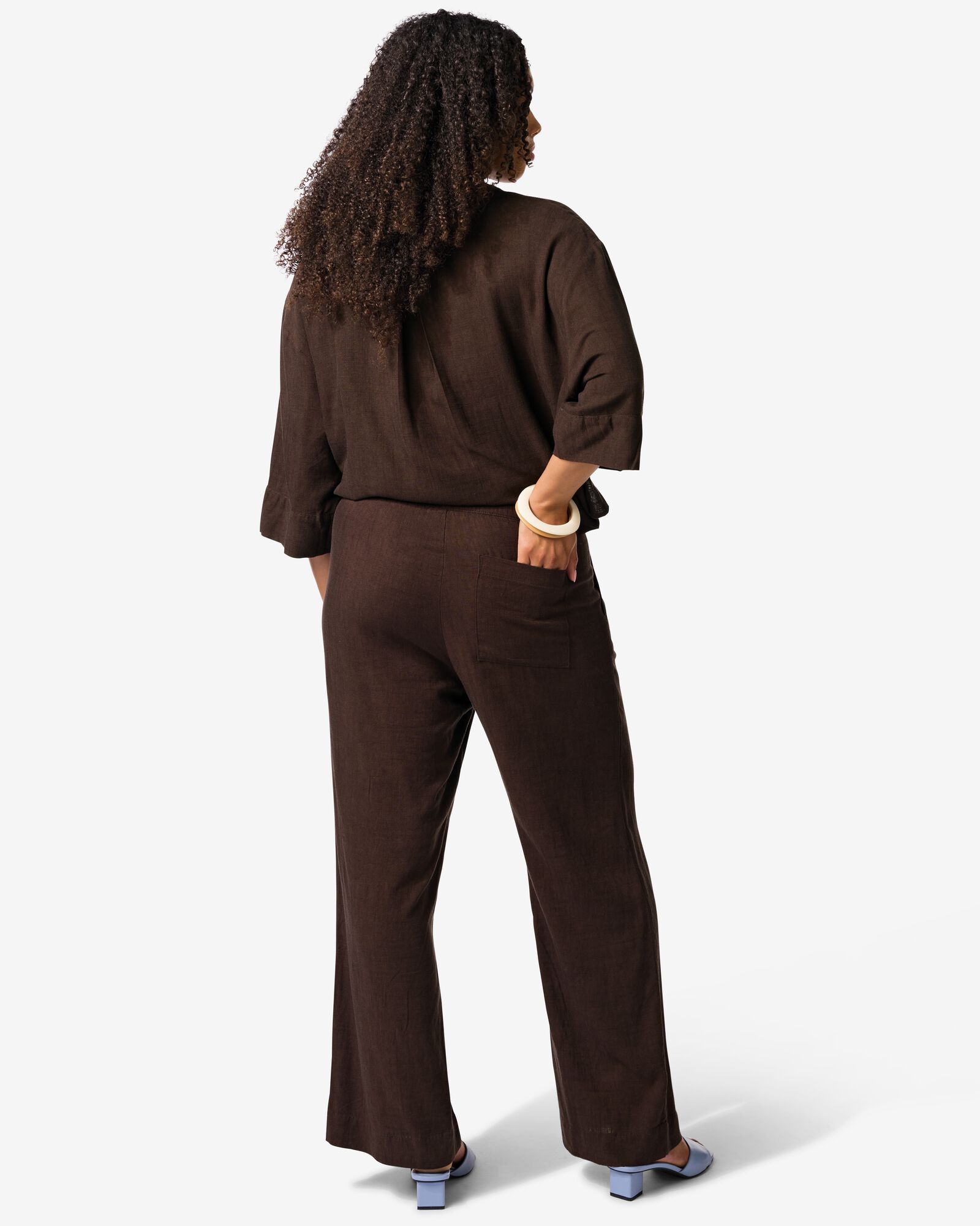 damesbroek Selma wijd donkerbruin donkerbruin - 36208130DARKBROWN - HEMA