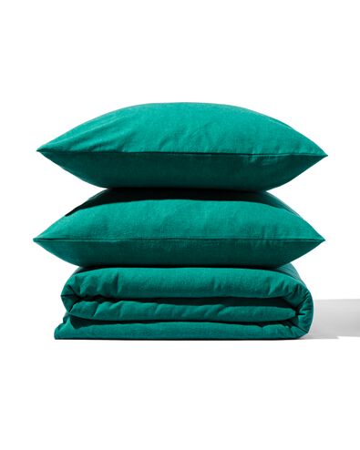 dekbedovertrek flanel 200x200/220 melange donker groen - 5770086 - HEMA