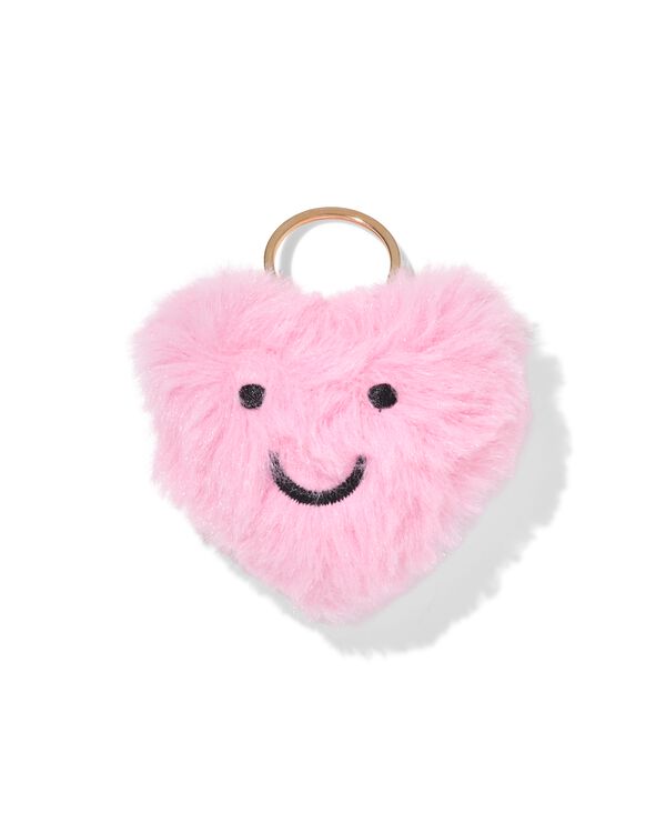 Porte-cl&eacute;s 6x2,5 cm c&oelig;ur peluche visage rose - 61100270 - HEMA