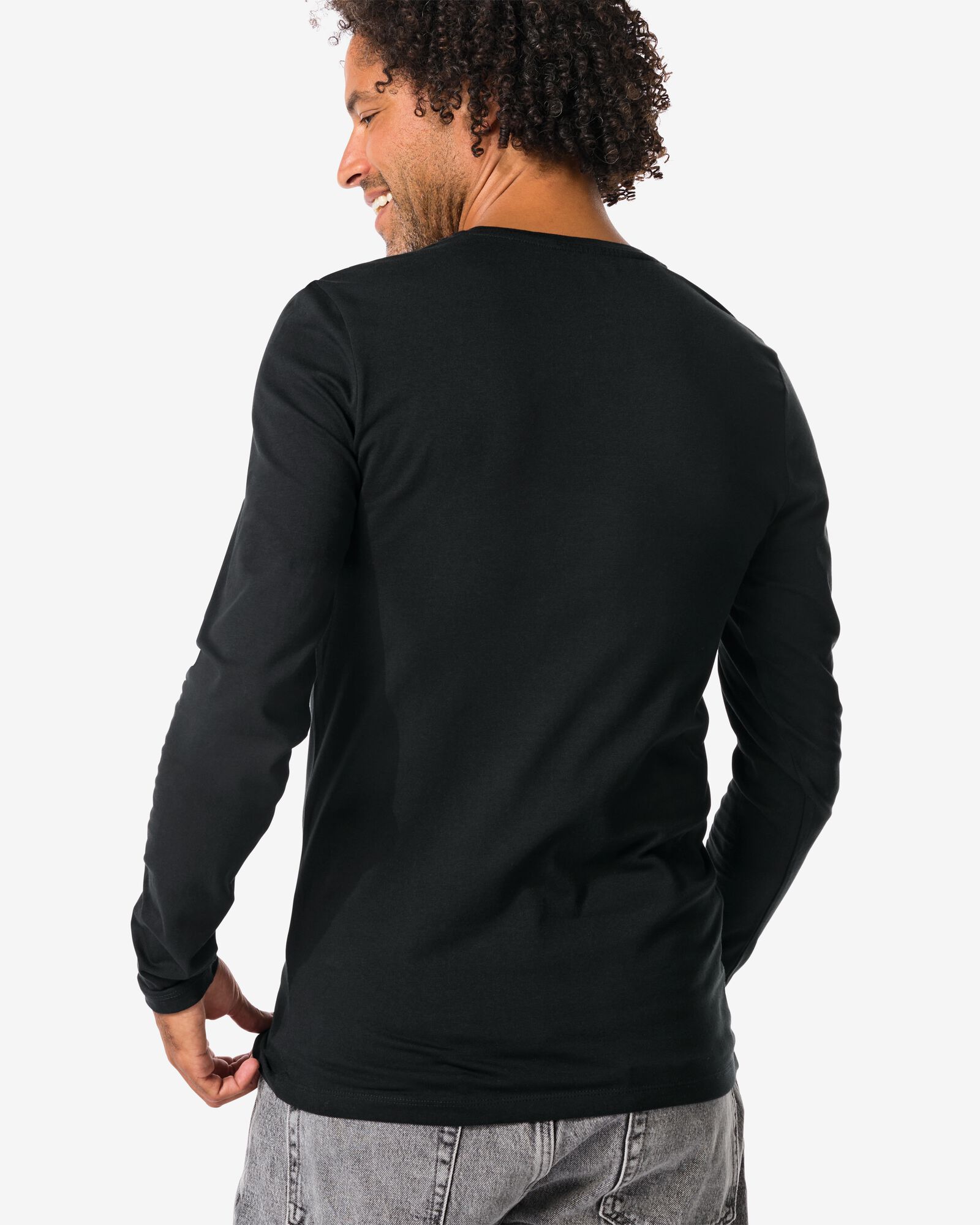 Herren-T-Shirts, Langarmmodell, Slim Fit, O-Ausschnitt &ndash; 2 St&uuml;ck schwarz schwarz - 34290690BLACK - HEMA