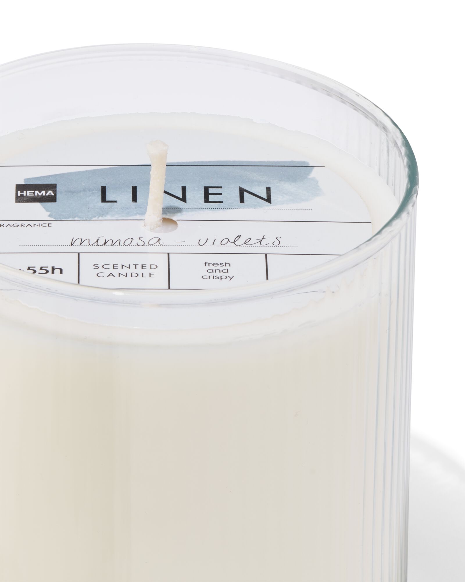 bougie parfum&eacute;e en verre stri&eacute; &Oslash; 10 x 10 lin - 13502387 - HEMA