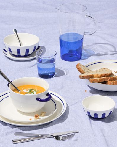 Suppenteller, Ø 22 cm, Kombigeschirr, New Bone China, weiß-blau - 9650007 - HEMA