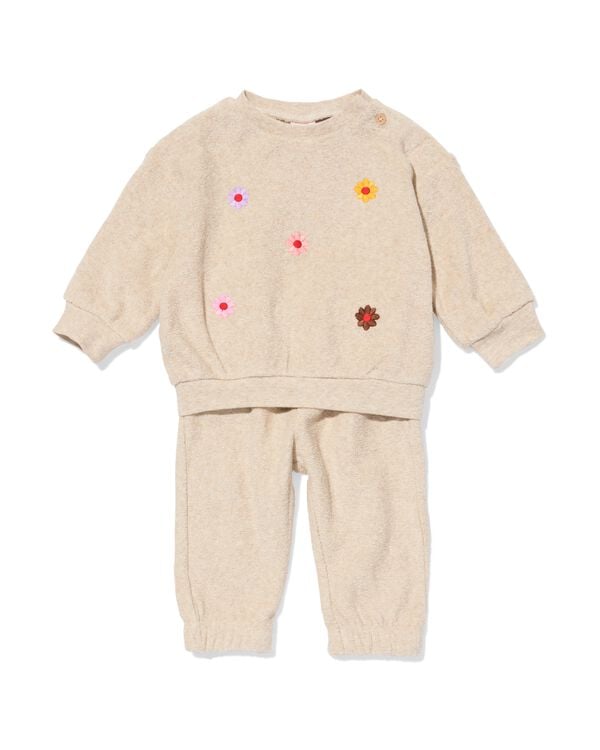 baby kleding sweatset bloemen zand - 33048270SAND - HEMA