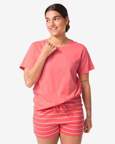 pyjacourt femme coton rayé rose corail - 23410360CORALPINK - HEMA