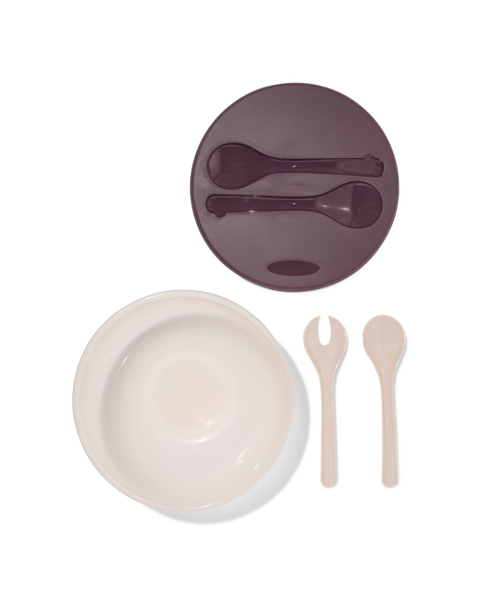 saladeschaal ⌀28x10cm inclusief bestek roze - 41822251 - HEMA