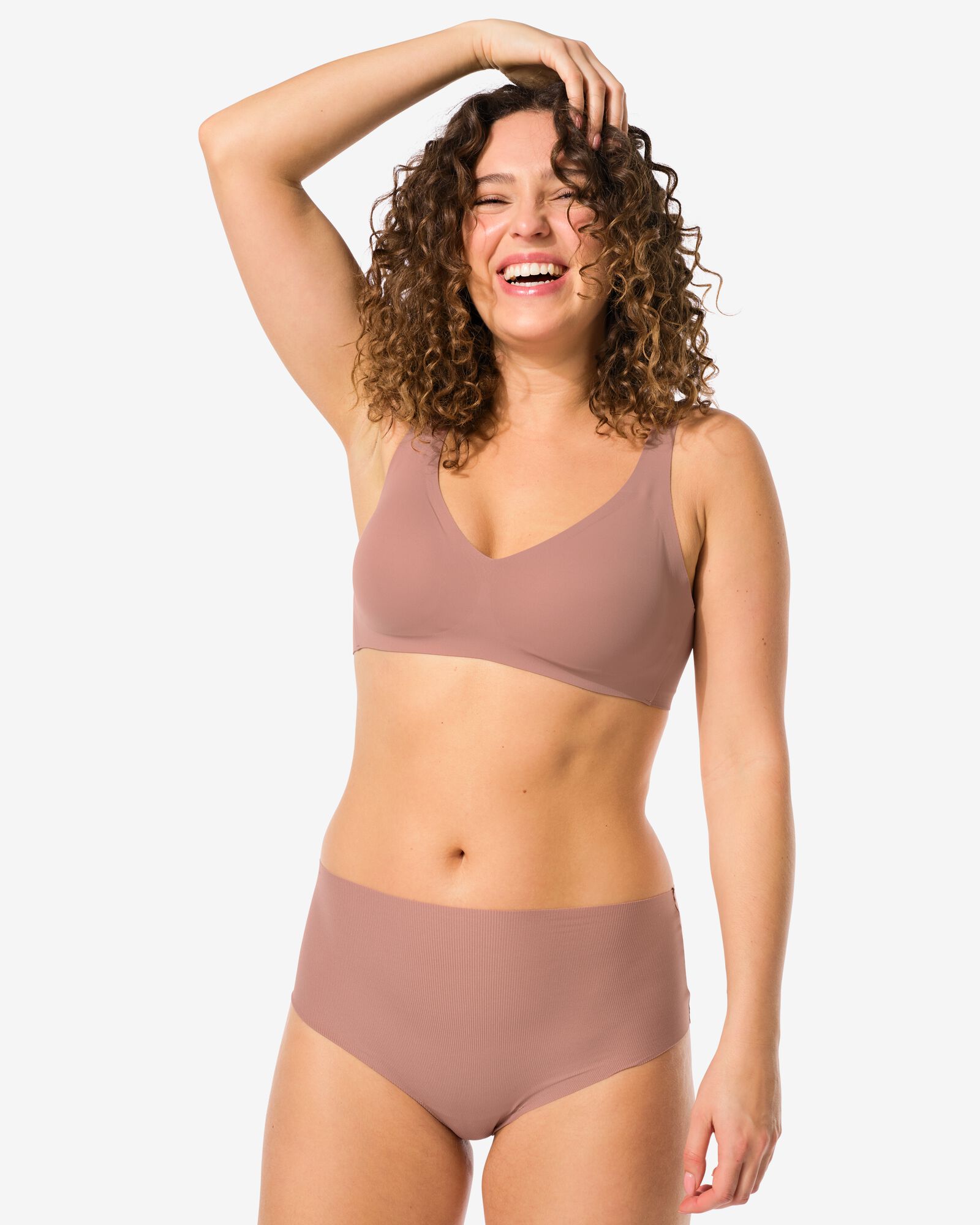 Damenstring mit hoher Taille, Mikro, gerippt, Ultimate Comfort hellbraun - 19640645LIGHTBROWN - HEMA