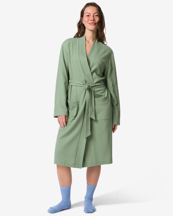 peignoir femme en coton gaufr&eacute; vert vert - 23400355GREEN - HEMA