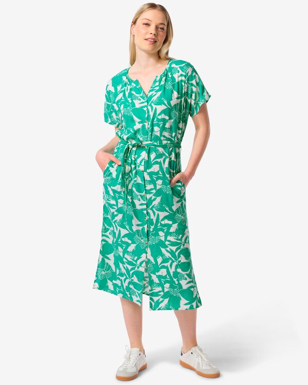 Damen-Kleid Resa, Knopfleiste, mit Leinenanteil grün grün - 36209170GREEN - HEMA