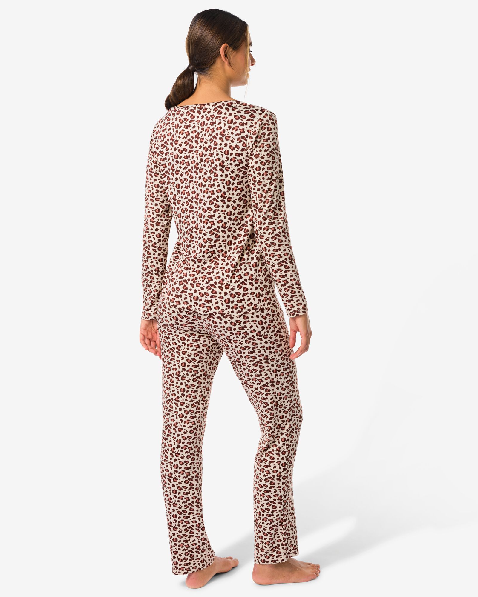 damespyjama micro luipaard lichtbruin - 23400970LIGHTBROWN - HEMA