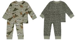 2 pyjamas bébé dinosaure/léopard vert vert - 1000026429 - HEMA