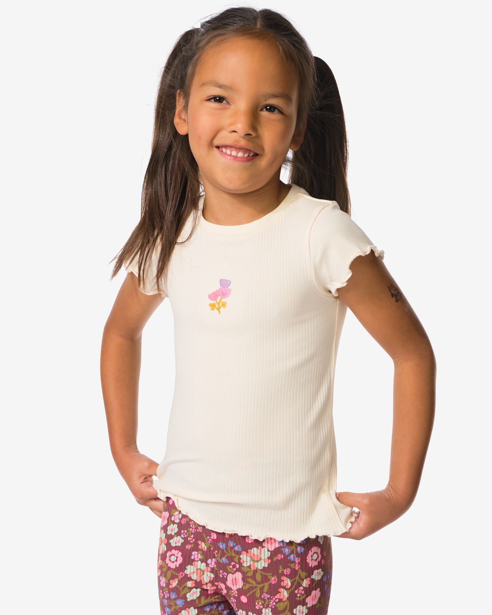 t-shirt enfant c&ocirc;tel&eacute; fleurs &eacute;cru &eacute;cru - 30846424ECRU - HEMA
