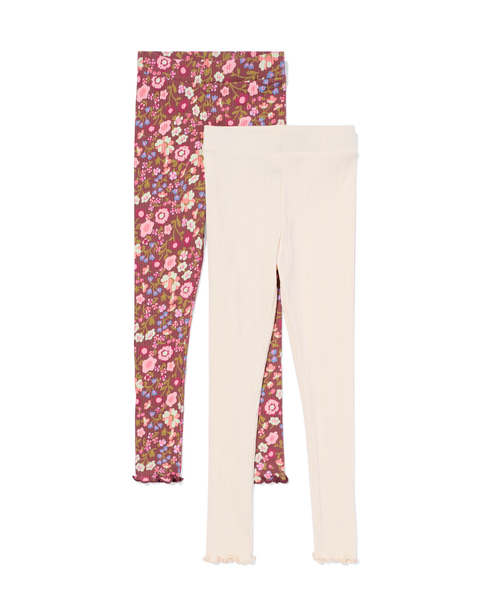 leggings enfants c&ocirc;tel&eacute;s &agrave; fleurs - lot de 2 marron clair marron clair - 30829602LIGHTBROWN - HEMA