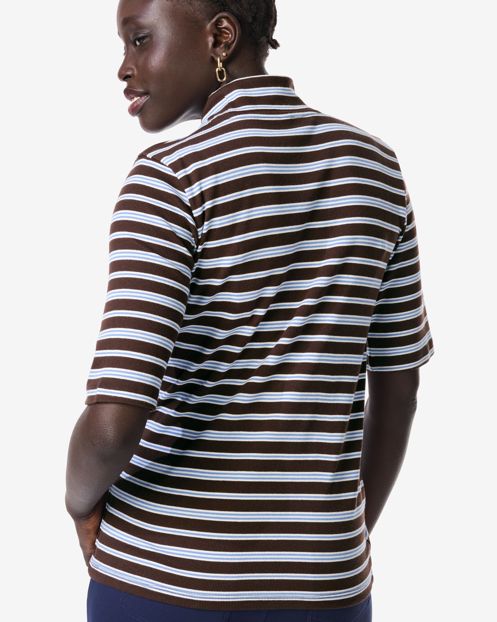 dames T-shirt Clara rib strepen zwart zwart - 36207150BLACK - HEMA