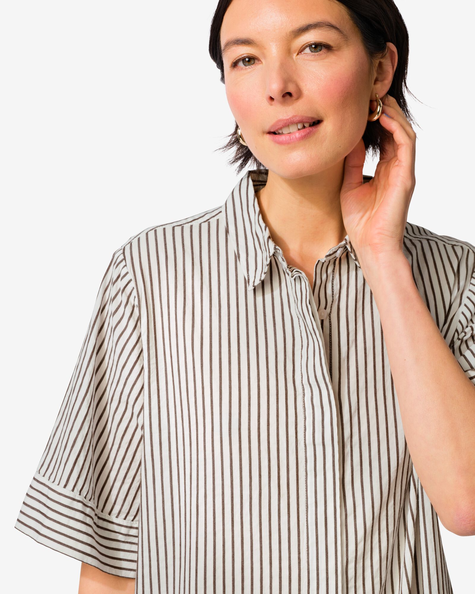 damesblousejurk Sally wijd seersucker strepen wit wit - 36208780WHITE - HEMA