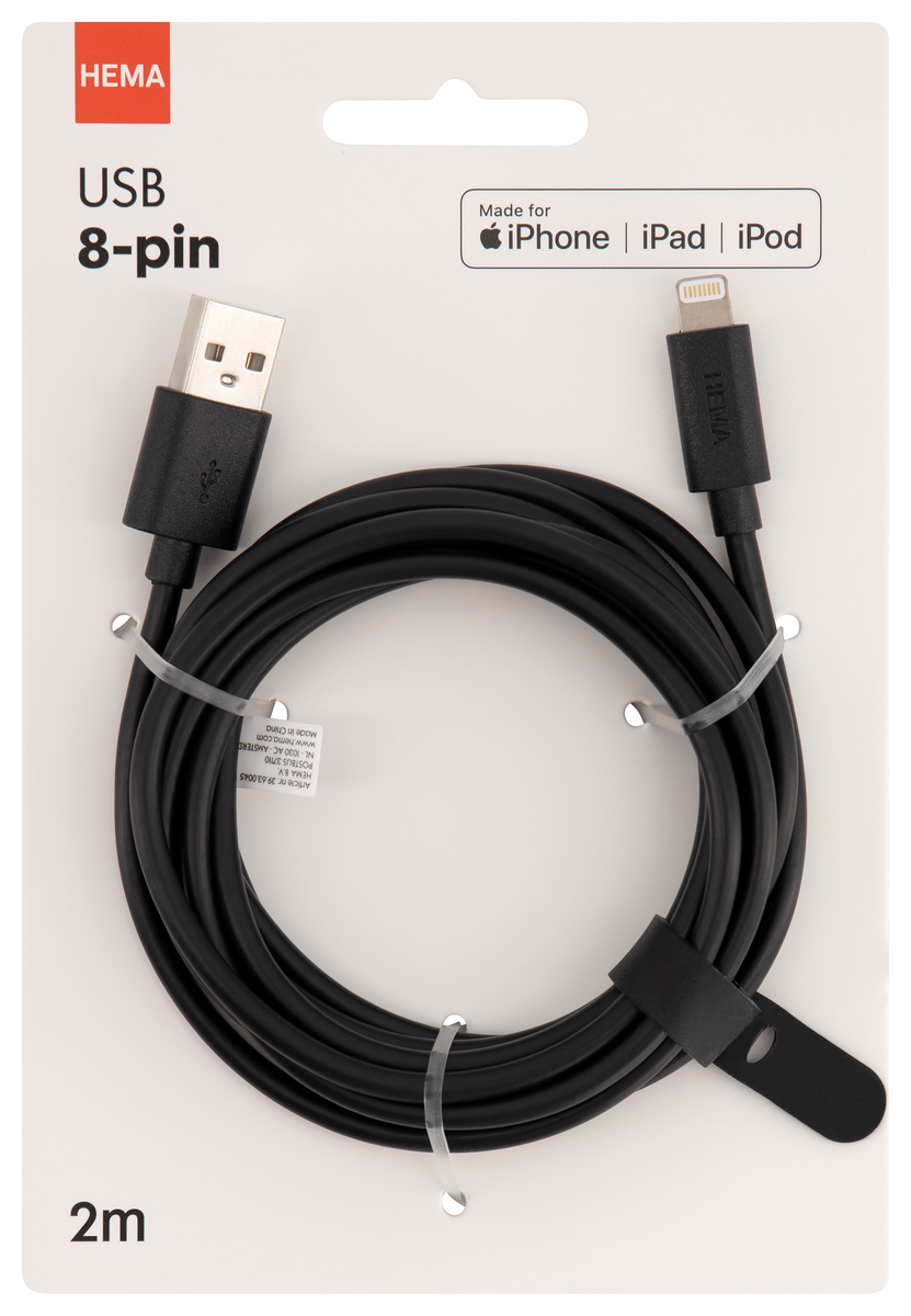 câble chargeur USB 8 broches - 39630045 - HEMA