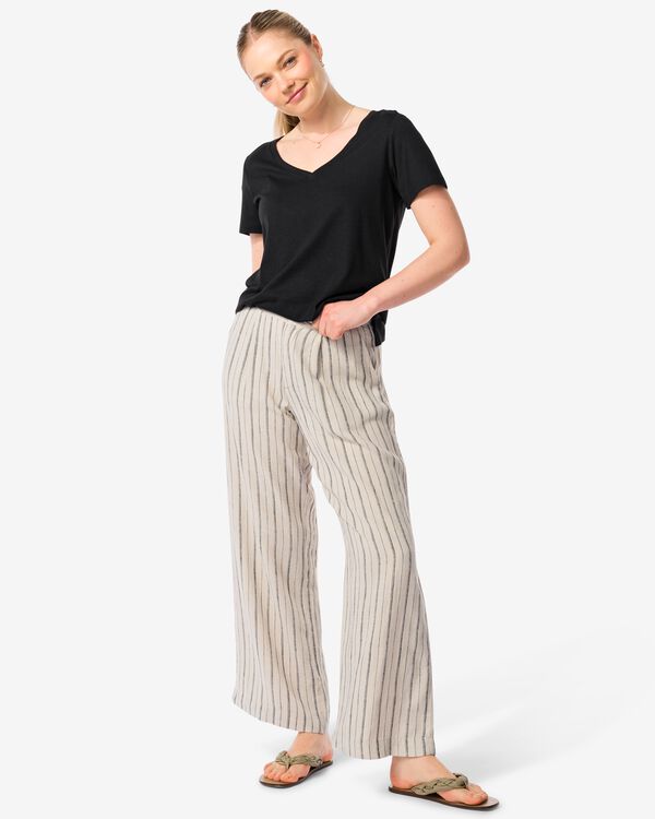 pantalon femme Isla avec lin blanc/noir blanc/noir - 36259170WHITEBLACK - HEMA