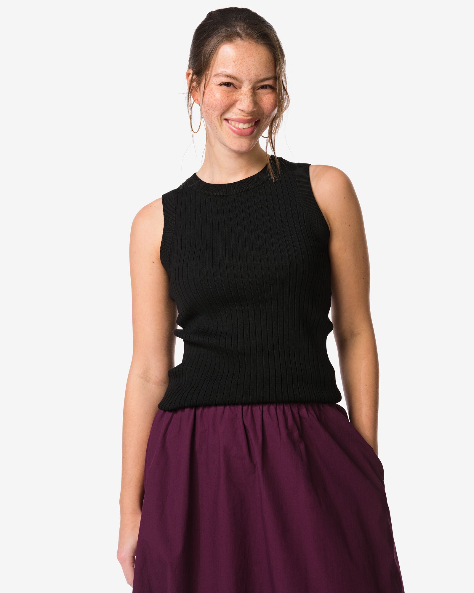 damessinglet Frida rib zwart zwart - 36304340BLACK - HEMA