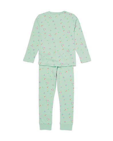 Kinder-Pyjama, Blumen, gerippt, Baumwolle/Elasthan hellgrün - 23021580LIGHTGREEN - HEMA