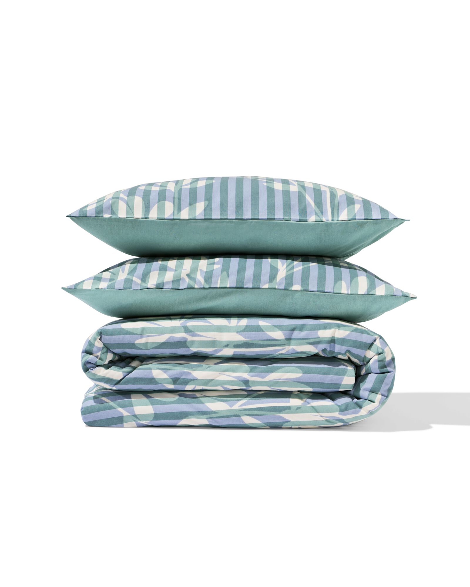 Bettbezug 200 &times; 200/220 cm, weiche Baumwolle, gestreift, gr&uuml;n-blau - 5720205 - HEMA