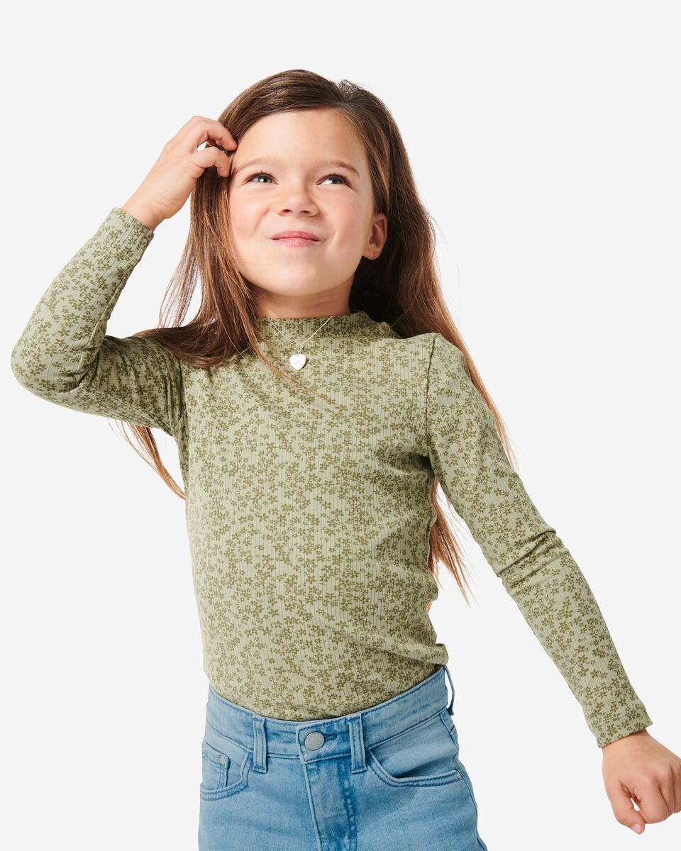 t-shirt enfant avec côtes vert vert - 1000029636 - HEMA