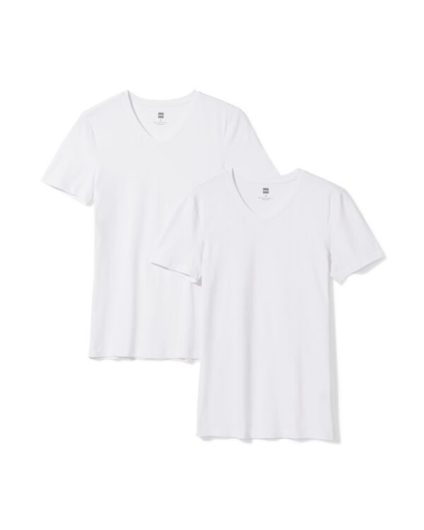 t-shirt homme slimfit col en V - lot de 2 blanc blanc - 34290620WHITE - HEMA