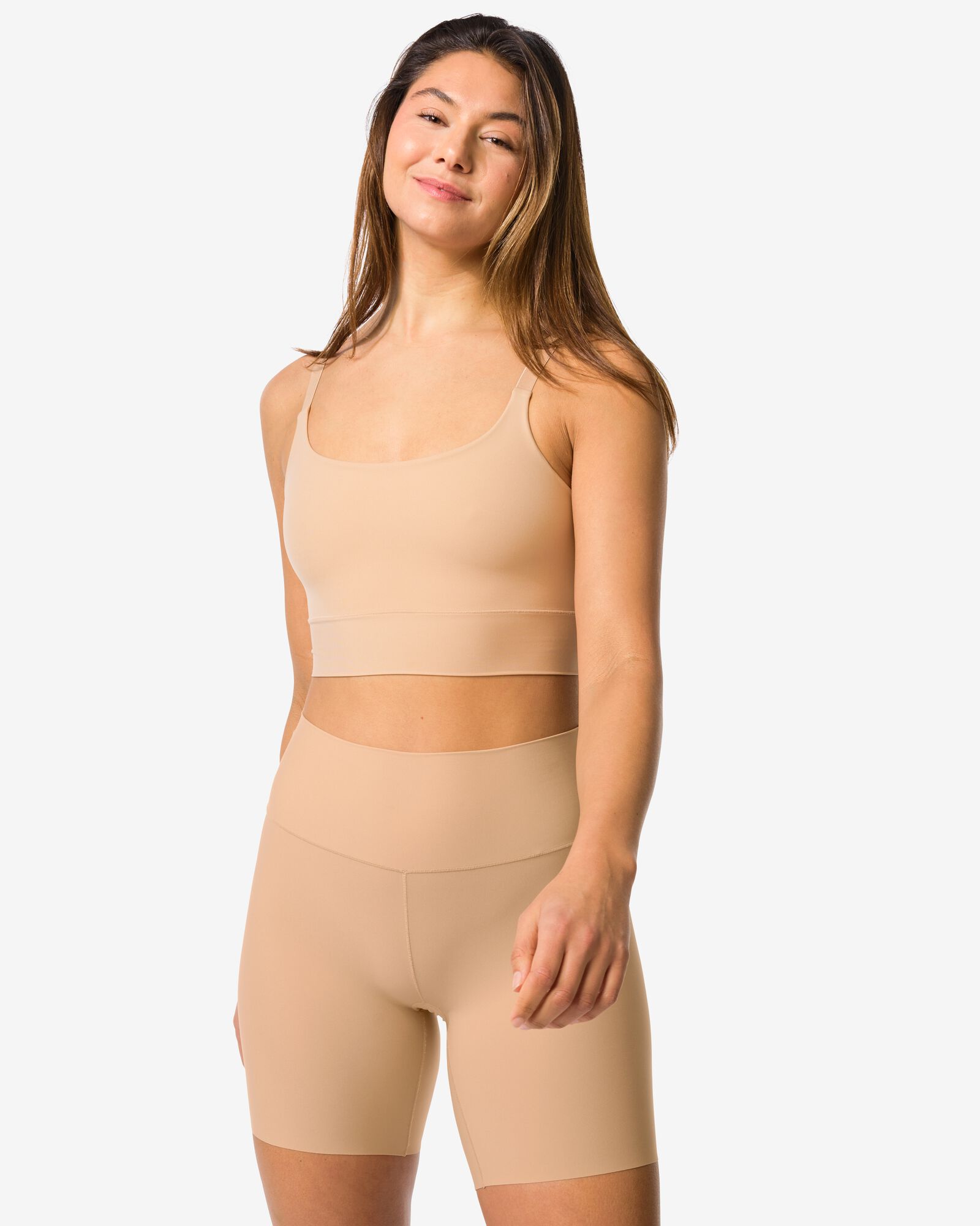 licht corrigerende damesbiker hoge taille beige beige - 21500728BEIGE - HEMA