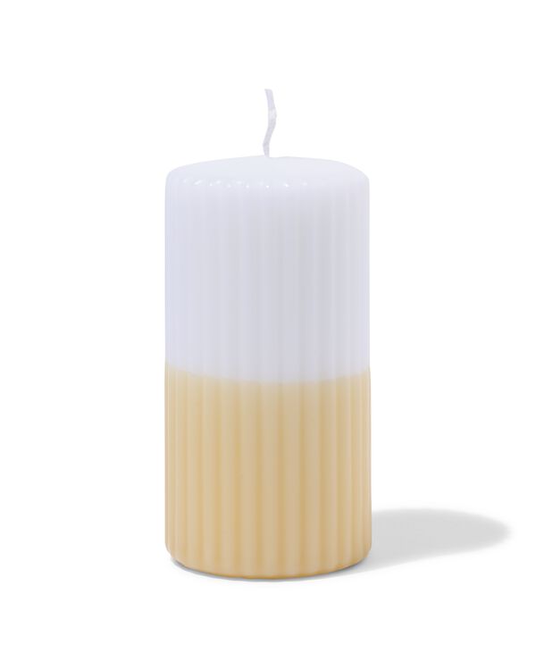 bougie cylindrique nervur&eacute;e &Oslash; 7 x 13 cm blanc-jaune clair - 13509070 - HEMA