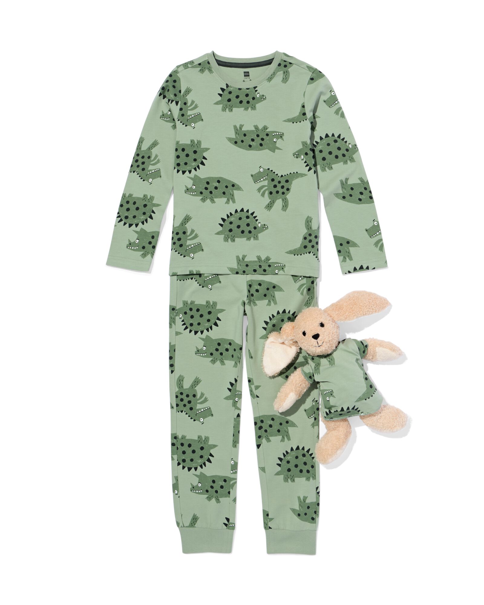 kinderpyjama met poppenpyjama dino donkergroen donkergroen - 23000350DARKGREEN - HEMA