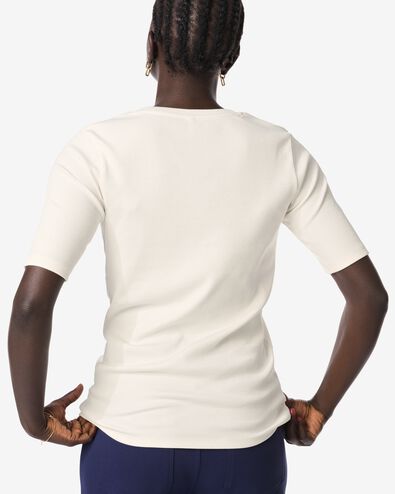 dames T-shirt Clara rib wit wit - 36259250WHITE - HEMA