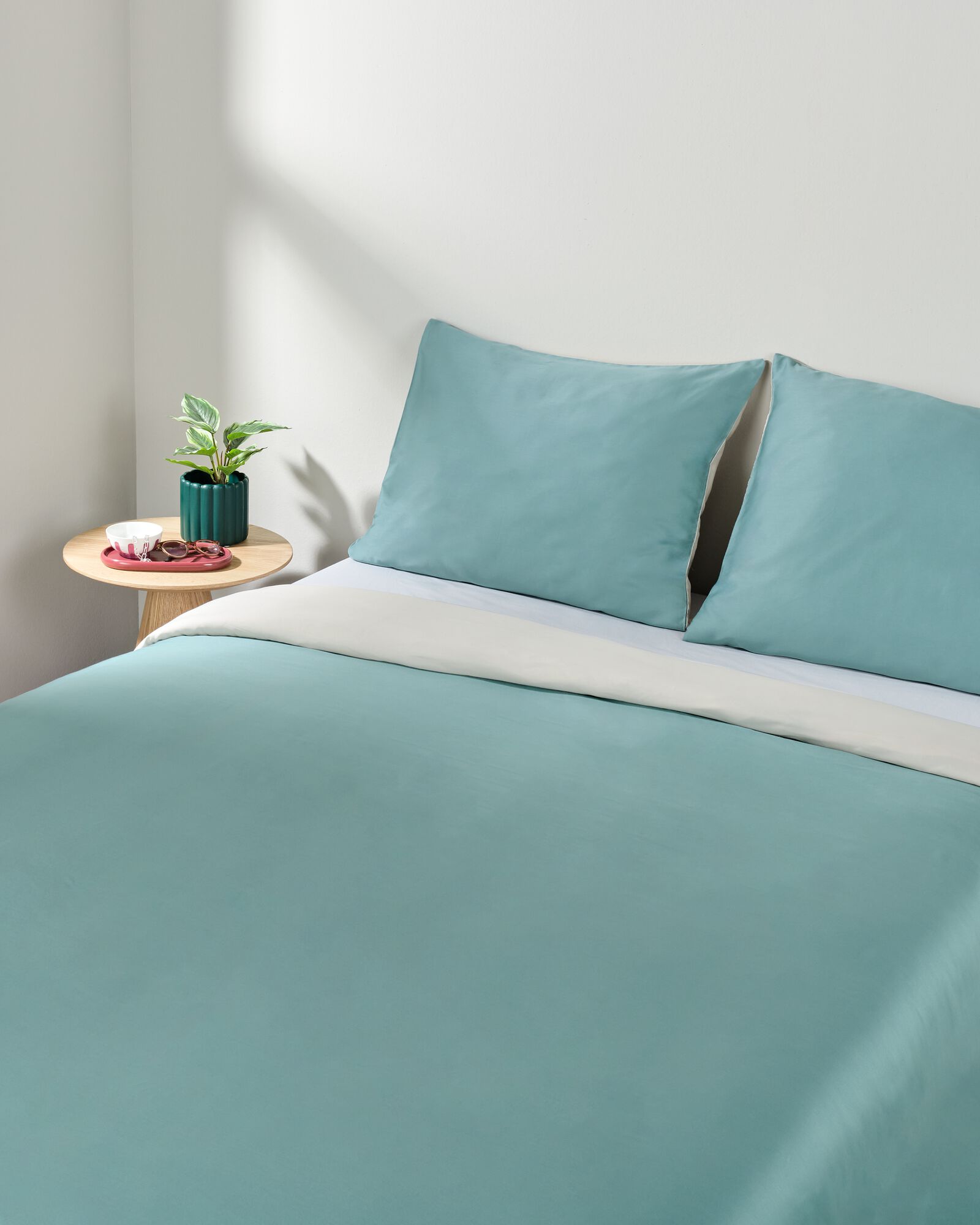 housse de couette 240x200/220 cm coton h&ocirc;tel satin vert - 5750154 - HEMA
