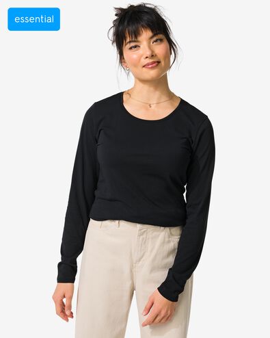 dames T-shirt slim fit o-hals zwart zwart - 36301970BLACK - HEMA