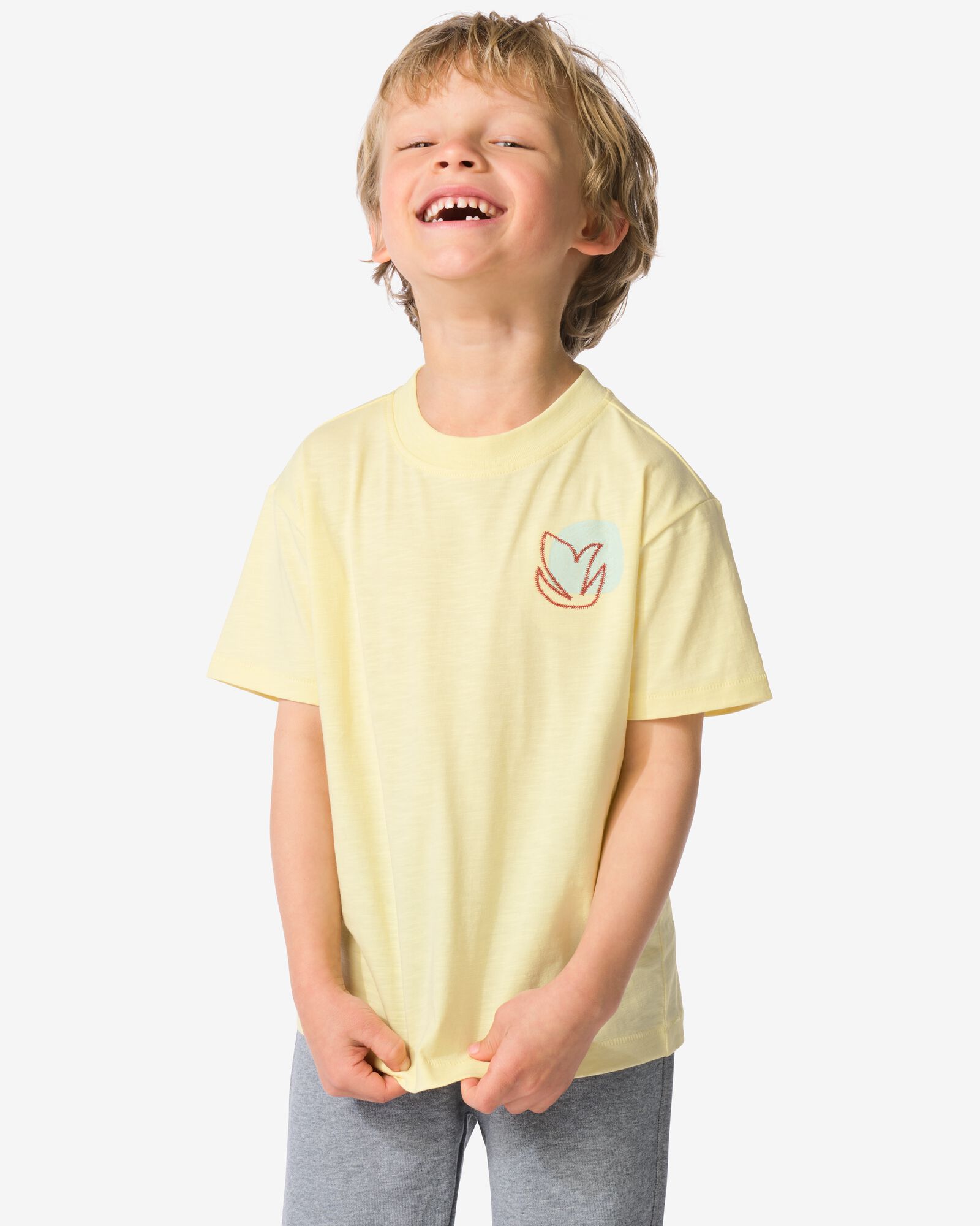 kinder T-shirt bladeren lichtgeel lichtgeel - 30719317LIGHTYELLOW - HEMA