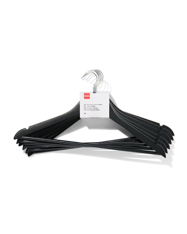6 Kleiderbügel, Holz, schwarz - 39800402 - HEMA