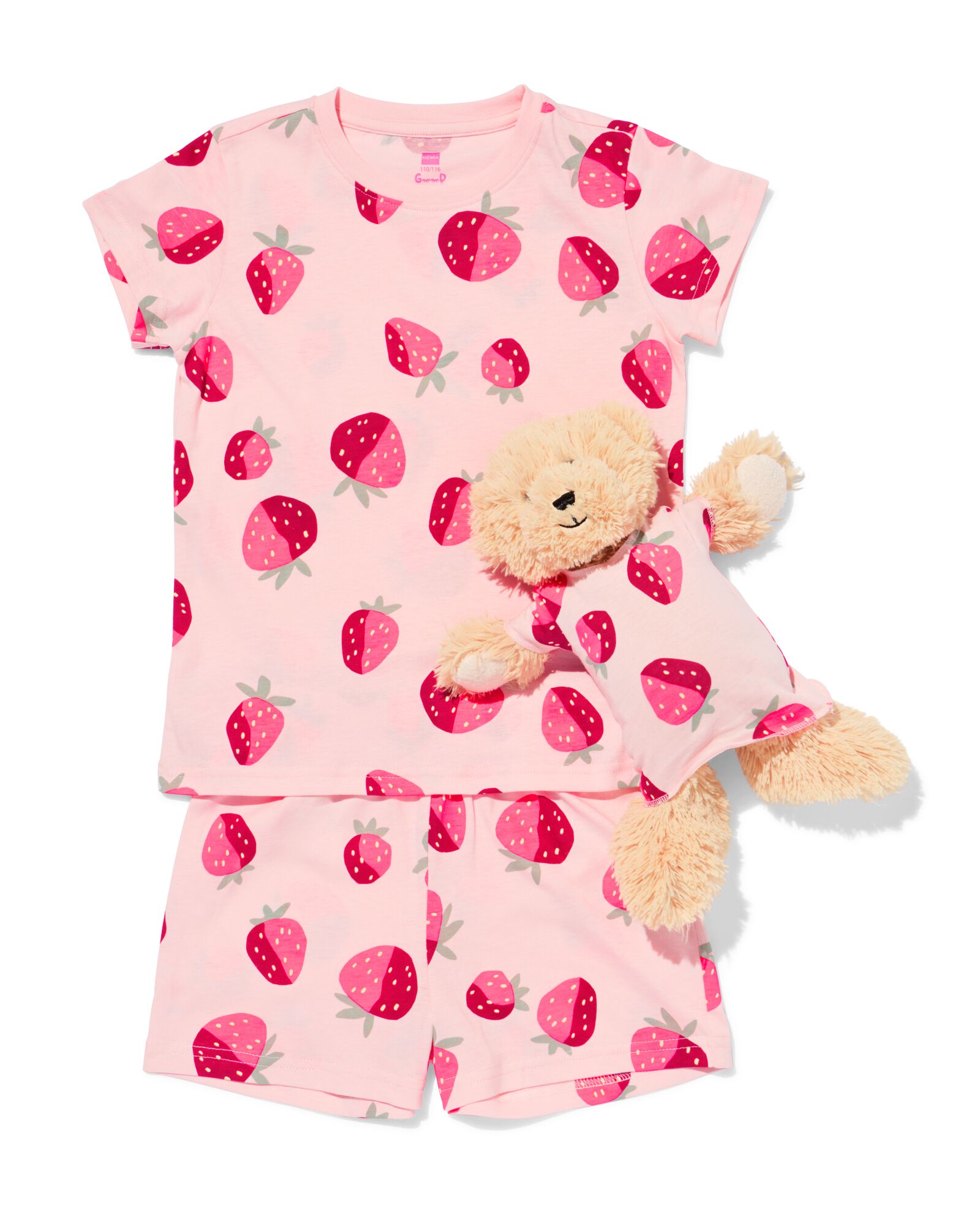 pyjacourt enfant fraise rose rose - 23003260PINK - HEMA