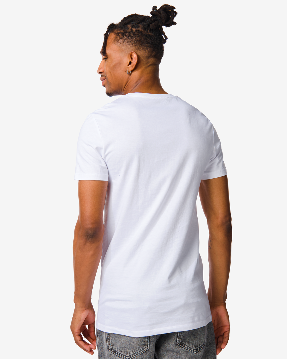 2 t-shirts homme regular fit col en v extra long blanc XL - 34277086 - HEMA