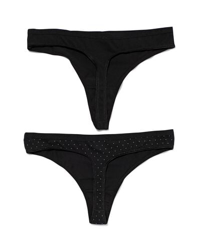 2 strings femme taille haute coton stretch noir/blanc noir/blanc - 19640900BLACKWHITE - HEMA