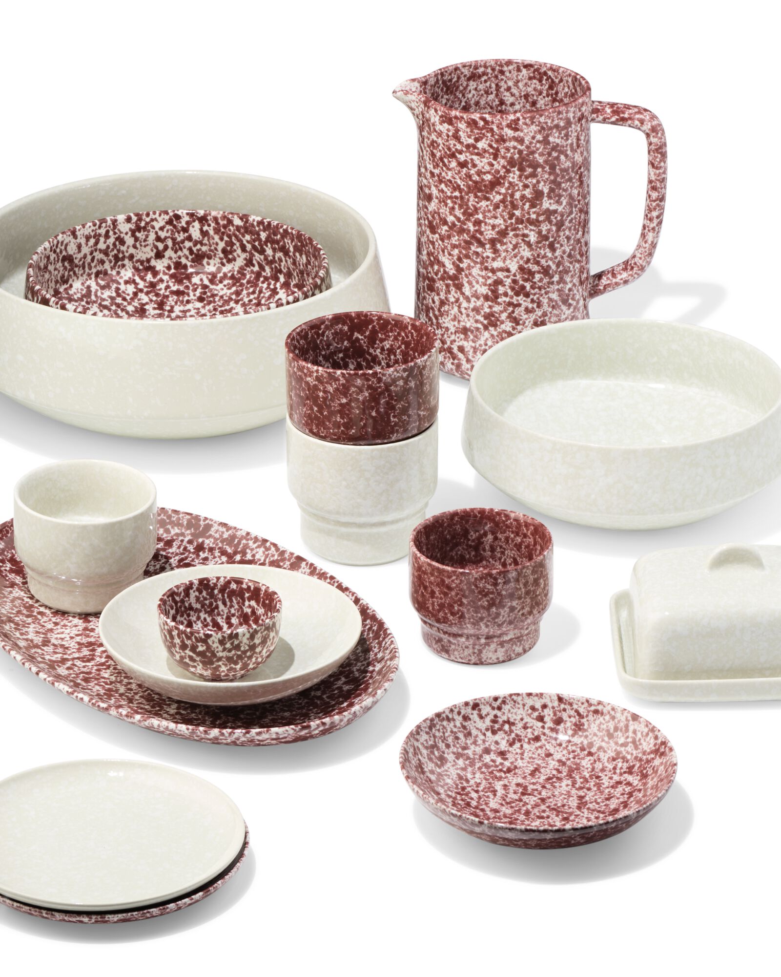 assiette &agrave; dessert ⌀16cm fa&iuml;ence mouchet&eacute;e rouge - 9650350 - HEMA