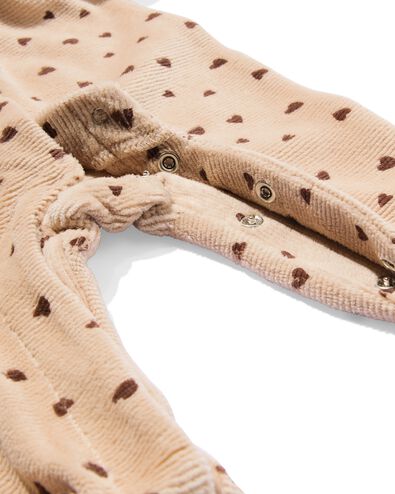 newborn jumpsuit velours hartjes lichtbruin lichtbruin - 33448920LIGHTBROWN - HEMA