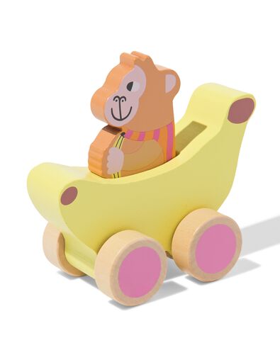 voiture avec singe 11,5x12x6,5cm bois - 15100493 - HEMA