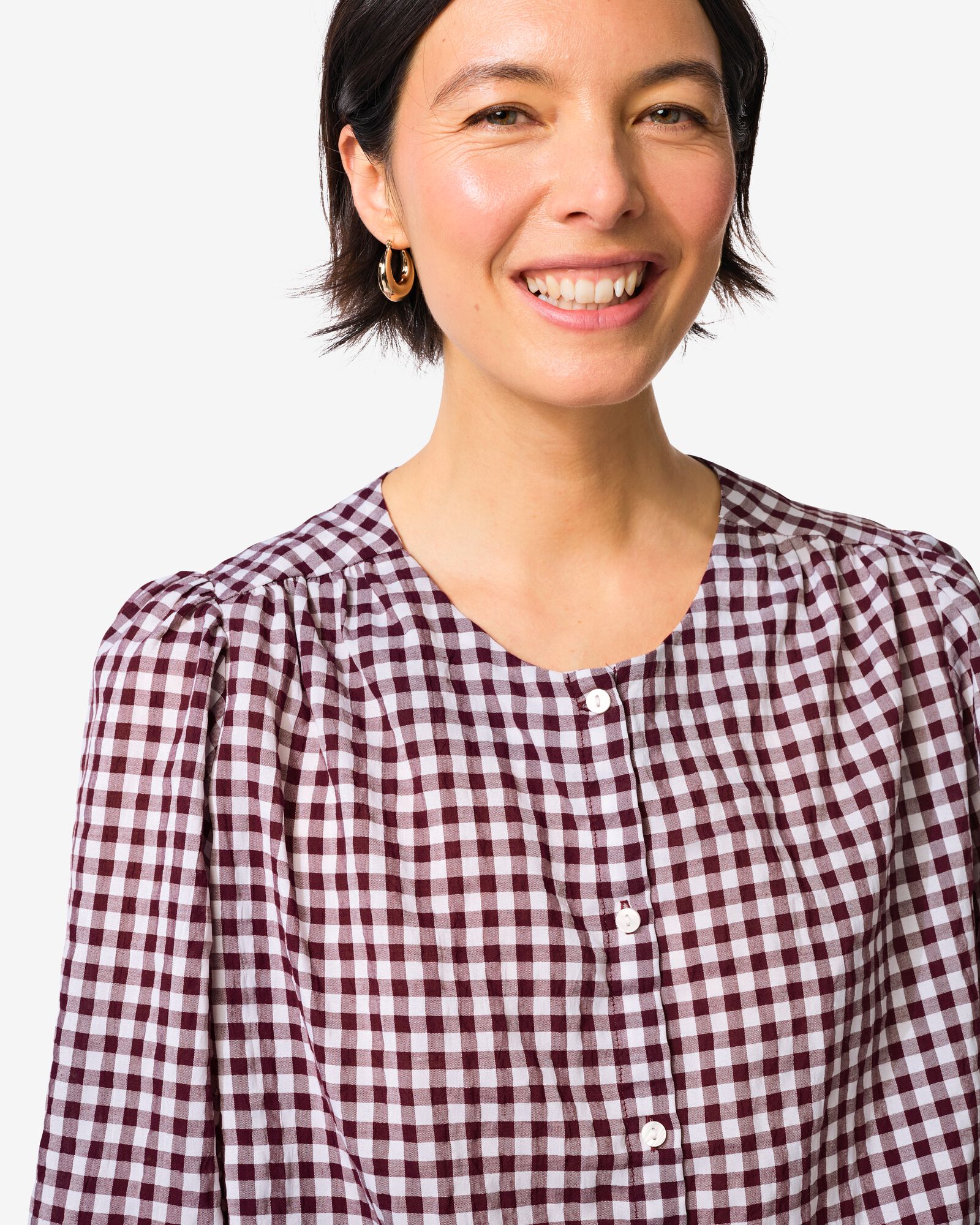 damesblouse Senta katoen blokken bordeauxrood bordeauxrood - 36208570BURGUNDYRED - HEMA