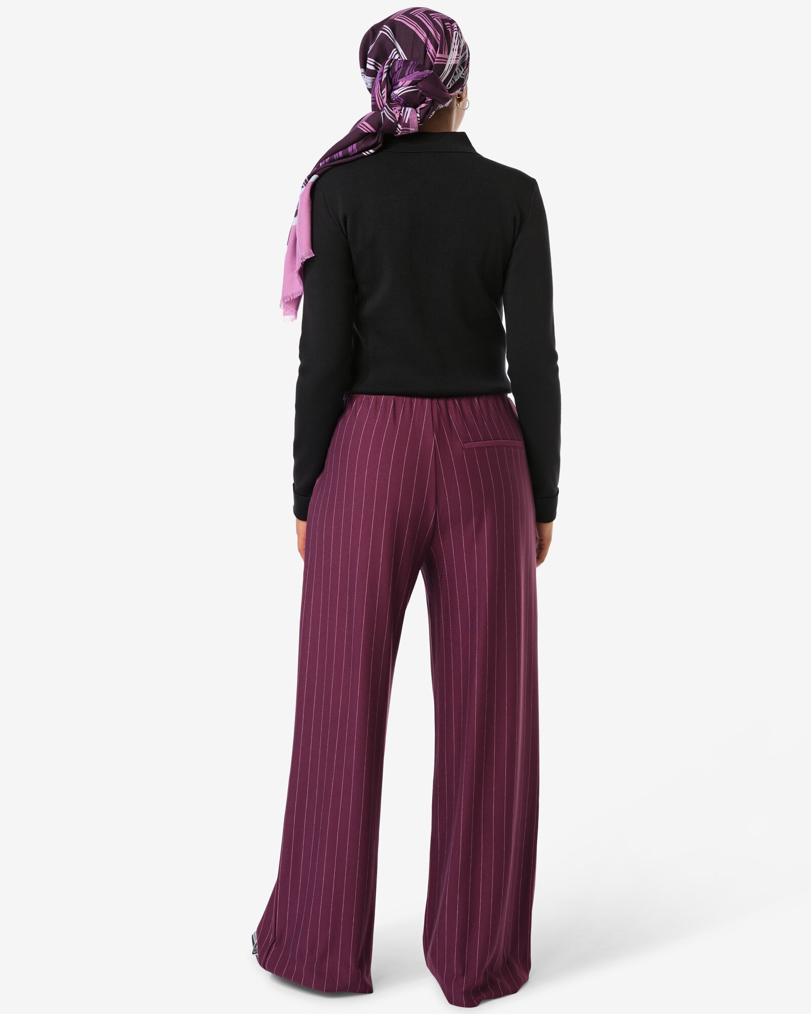 damesbroek Eva wijd jersey strepen bordeauxrood bordeauxrood - 36206560BURGUNDYRED - HEMA