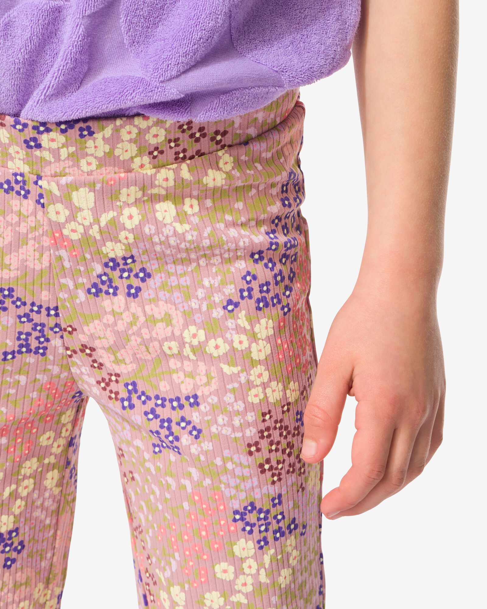 kinderleggings flared fit rib bloemen - 2 stuks paars paars - 30848914PURPLE - HEMA