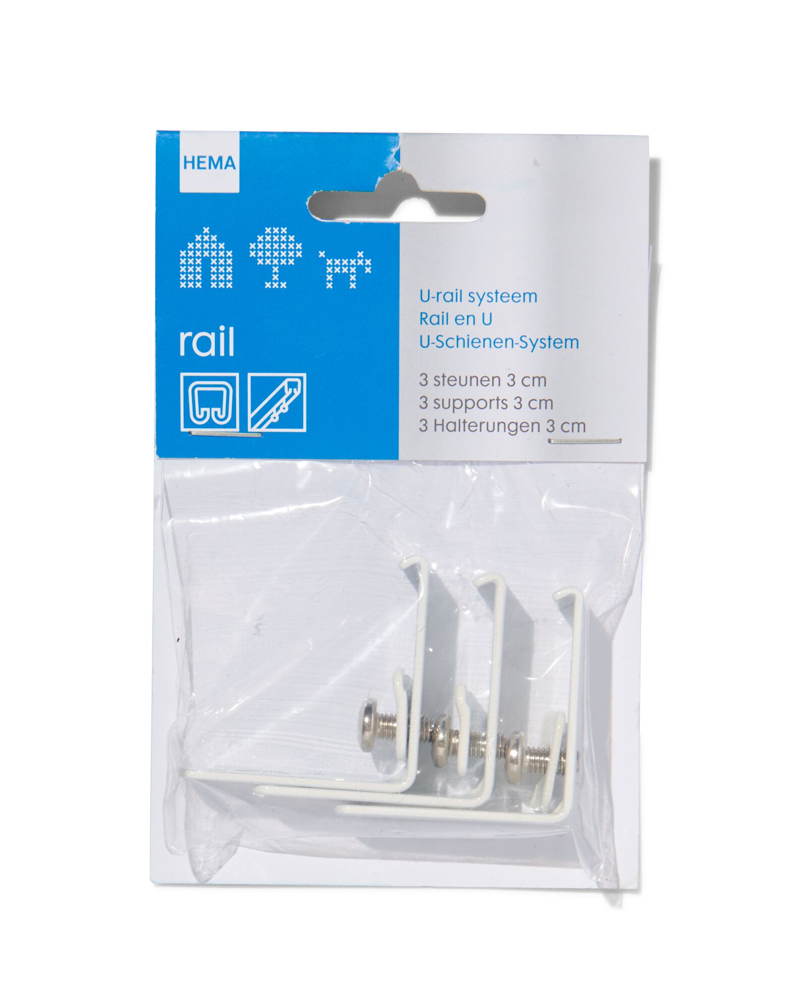 3 supports 3 cm rails rideaux en U - 7501010 - HEMA