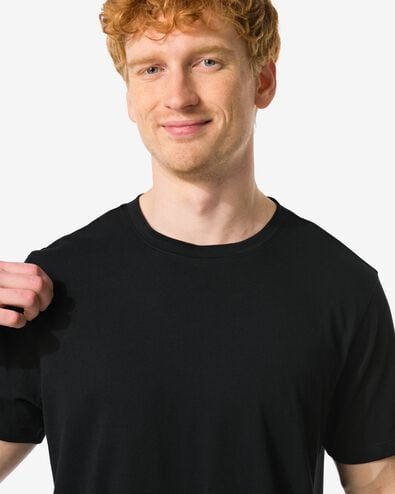 heren t-shirt regular fit o-hals extra lang - 2 stuks zwart zwart - 1000009971 - HEMA