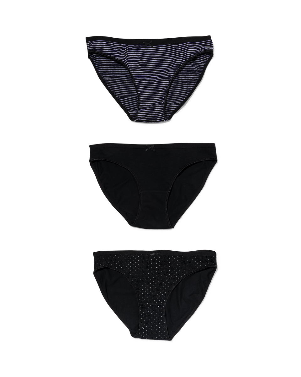3 slips femme coton stretch noir noir - 1000025061 - HEMA